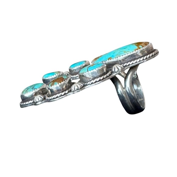 Native American Inspired Turquoise Silver Ring by CB Gems Size 7.5 Sterling 925 - Picture 5 of 9